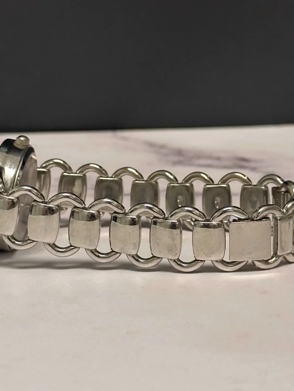 3/$30 Womens Watch Silver Metallic Foil Dial Linked Metal Bracelet Band 8.25